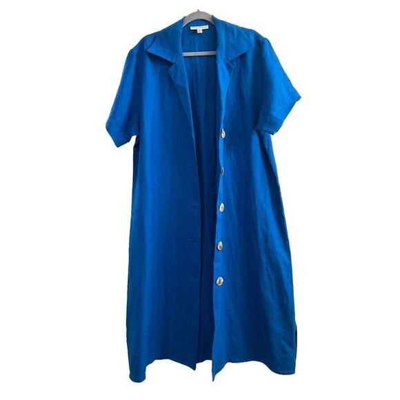 Courtney Washington Women Blue Long 100% Silk Jacket Lagenlook Boho Coastal Med‎ - Picture 2 of 11